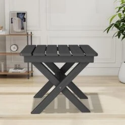 Gray HDPE Plastic Portable Patio End Table Folding Outdoor Coffee Table -More Furniture Store jearey outdoor side tables fxzdbj gr c3 1000