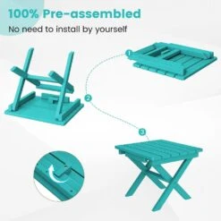 Peacock Blue HDPE Plastic Portable Patio End Table Folding Outdoor Coffee Table -More Furniture Store jearey outdoor side tables fxzdbj kql 1f 1000