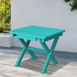 Peacock Blue HDPE Plastic Portable Patio End Table Folding Outdoor Coffee Table