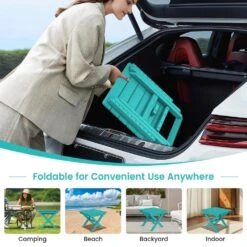 Peacock Blue HDPE Plastic Portable Patio End Table Folding Outdoor Coffee Table -More Furniture Store jearey outdoor side tables fxzdbj kql 76 1000