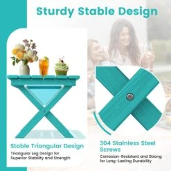 Peacock Blue HDPE Plastic Portable Patio End Table Folding Outdoor Coffee Table -More Furniture Store jearey outdoor side tables fxzdbj kql fa 1000