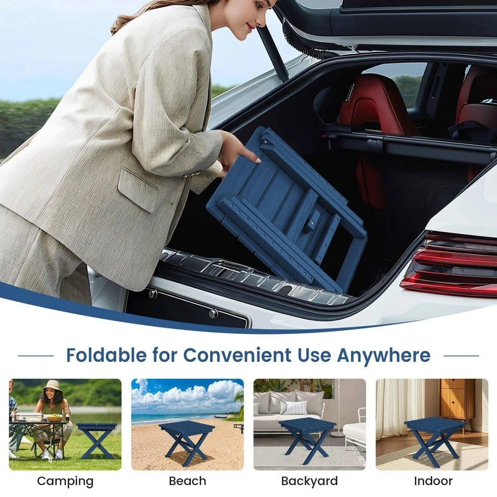 Navy Blue HDPE Plastic Portable Patio End Table Folding Outdoor Coffee Table 7 Navy Blue HDPE Plastic Portable Patio End Table Folding Outdoor Coffee Table - Image 7