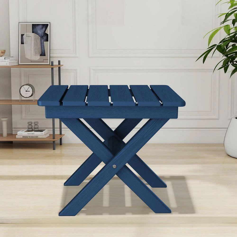 Navy Blue HDPE Plastic Portable Patio End Table Folding Outdoor Coffee Table 2 Navy Blue HDPE Plastic Portable Patio End Table Folding Outdoor Coffee Table - Image 2
