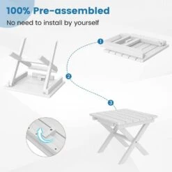 White HDPE Plastic Portable Patio End Table Folding Outdoor Coffee Table -More Furniture Store jearey outdoor side tables fxzdbj wh 1f 1000