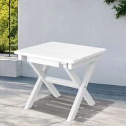White HDPE Plastic Portable Patio End Table Folding Outdoor Coffee Table