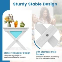 White HDPE Plastic Portable Patio End Table Folding Outdoor Coffee Table -More Furniture Store jearey outdoor side tables fxzdbj wh fa 1000