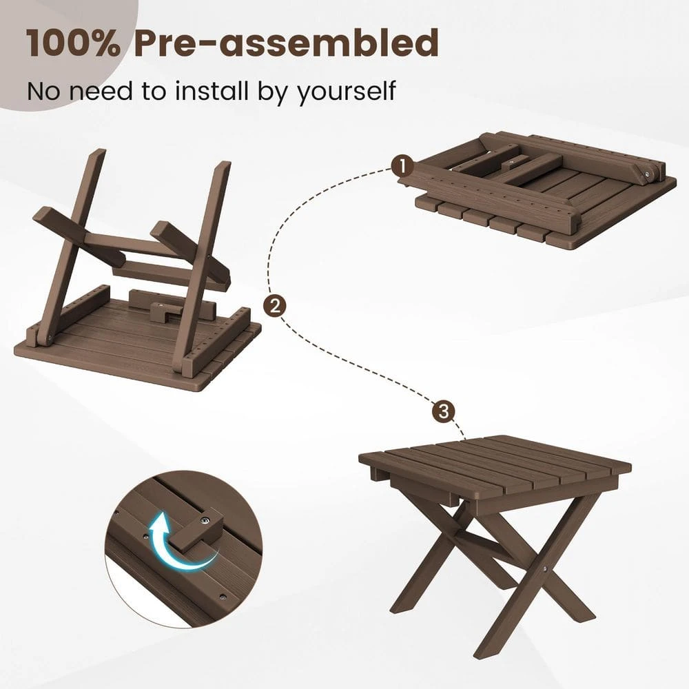 Brown HDPE Plastic Portable Patio End Table Folding Outdoor Coffee Table 4 Brown HDPE Plastic Portable Patio End Table Folding Outdoor Coffee Table - Image 4