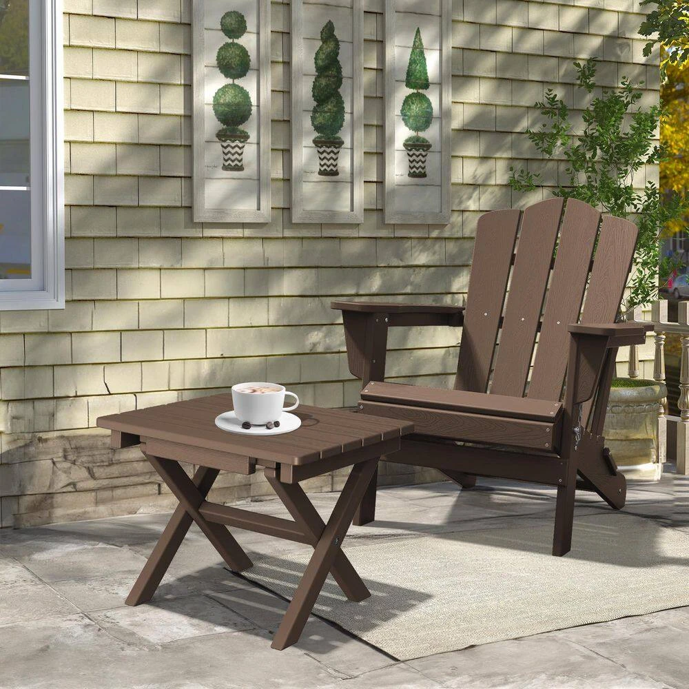 Brown HDPE Plastic Portable Patio End Table Folding Outdoor Coffee Table 8 Brown HDPE Plastic Portable Patio End Table Folding Outdoor Coffee Table - Image 8