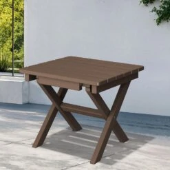 Brown HDPE Plastic Portable Patio End Table Folding Outdoor Coffee Table