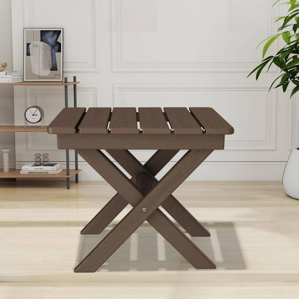 Brown HDPE Plastic Portable Patio End Table Folding Outdoor Coffee Table 2 Brown HDPE Plastic Portable Patio End Table Folding Outdoor Coffee Table - Image 2