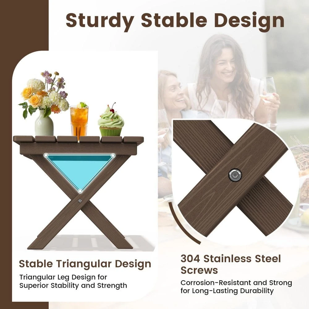 Brown HDPE Plastic Portable Patio End Table Folding Outdoor Coffee Table 6 Brown HDPE Plastic Portable Patio End Table Folding Outdoor Coffee Table - Image 6