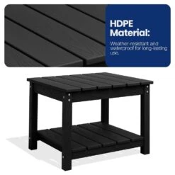 Black HDPE 2-Tier Outdoor Side Table, Weather-Resistant Patio Coffee Table -More Furniture Store jearey outdoor side tables scbj bk 1f 1000