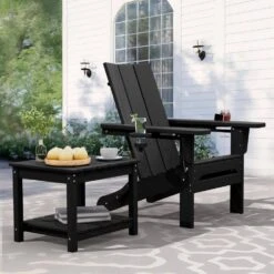 Black HDPE 2-Tier Outdoor Side Table, Weather-Resistant Patio Coffee Table -More Furniture Store jearey outdoor side tables scbj bk 31 1000