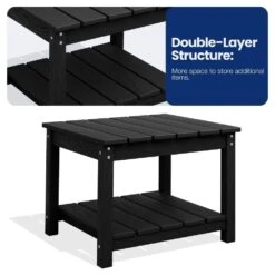 Black HDPE 2-Tier Outdoor Side Table, Weather-Resistant Patio Coffee Table -More Furniture Store jearey outdoor side tables scbj bk 44 1000