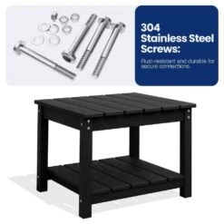 Black HDPE 2-Tier Outdoor Side Table, Weather-Resistant Patio Coffee Table -More Furniture Store jearey outdoor side tables scbj bk 4f 1000