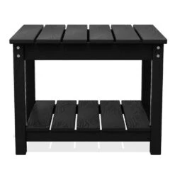Black HDPE 2-Tier Outdoor Side Table, Weather-Resistant Patio Coffee Table