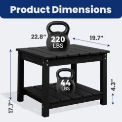 Black HDPE 2-Tier Outdoor Side Table, Weather-Resistant Patio Coffee Table -More Furniture Store jearey outdoor side tables scbj bk c3 1000