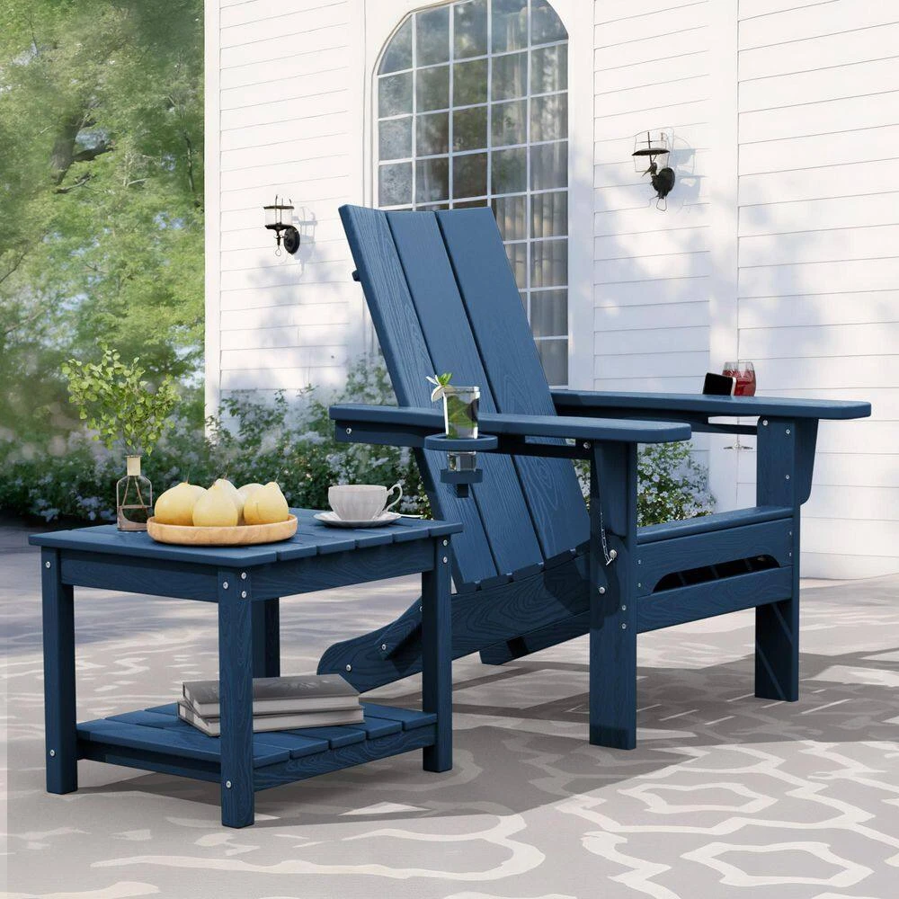 Navy Blue HDPE 2-Tier Outdoor Side Table, Weather-Resistant Patio Coffee Table 9 Navy Blue HDPE 2-Tier Outdoor Side Table, Weather-Resistant Patio Coffee Table - Image 9