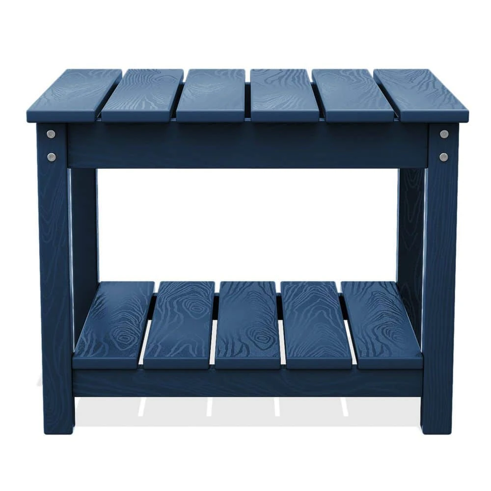 Navy Blue HDPE 2-Tier Outdoor Side Table, Weather-Resistant Patio Coffee Table 1 Navy Blue HDPE 2-Tier Outdoor Side Table, Weather-Resistant Patio Coffee Table