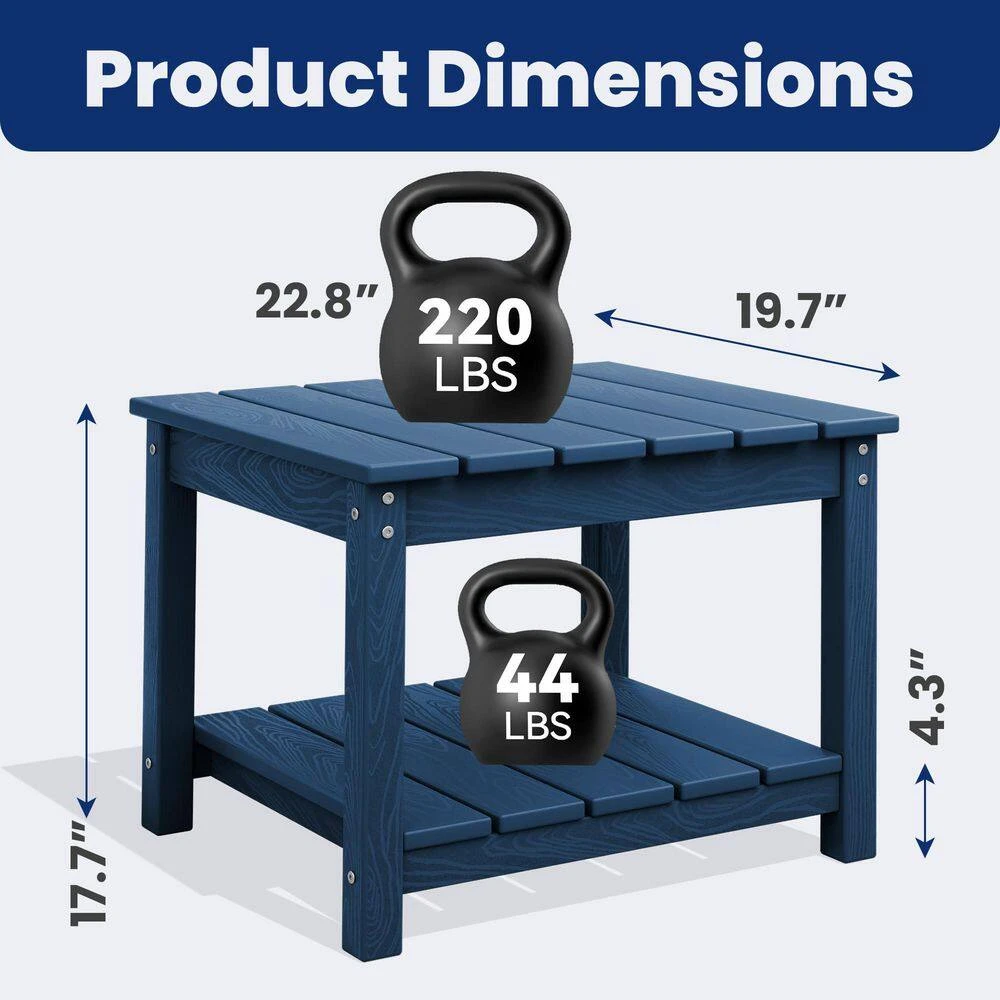 Navy Blue HDPE 2-Tier Outdoor Side Table, Weather-Resistant Patio Coffee Table 3 Navy Blue HDPE 2-Tier Outdoor Side Table, Weather-Resistant Patio Coffee Table - Image 3