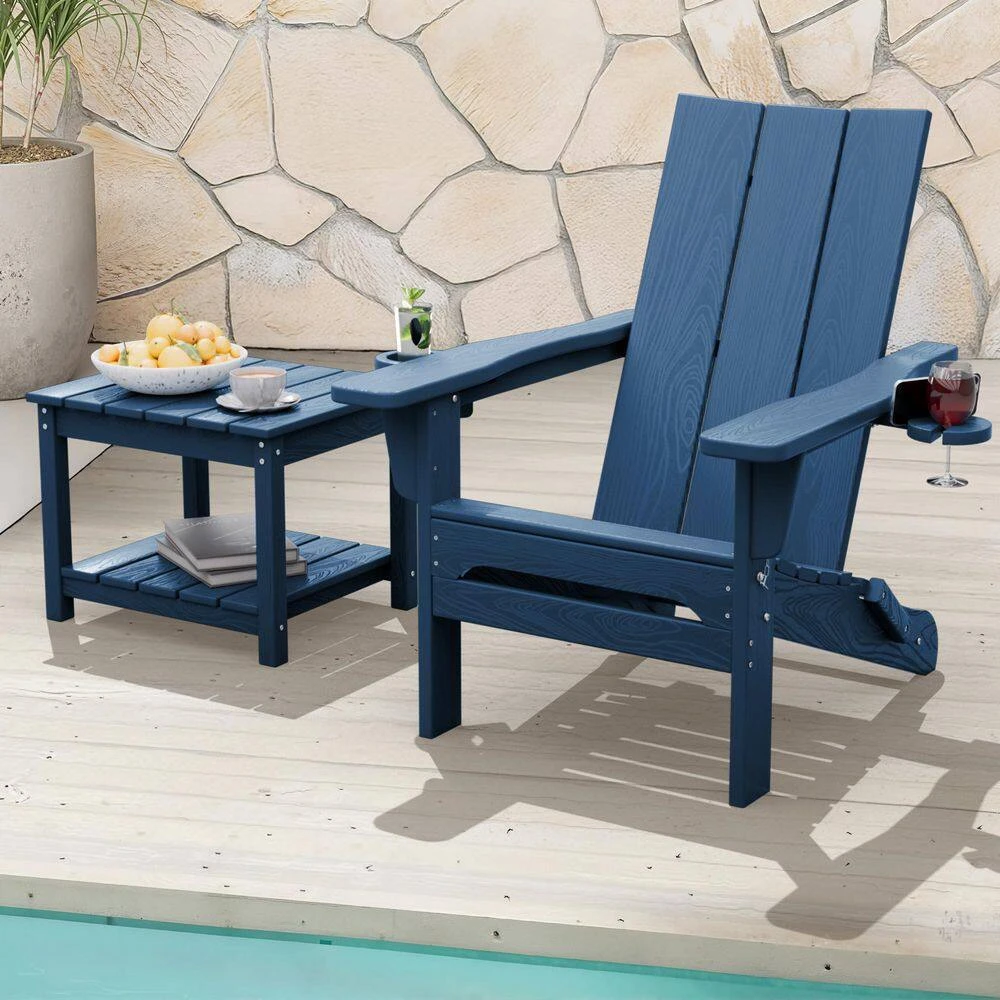 Navy Blue HDPE 2-Tier Outdoor Side Table, Weather-Resistant Patio Coffee Table 2 Navy Blue HDPE 2-Tier Outdoor Side Table, Weather-Resistant Patio Coffee Table - Image 2