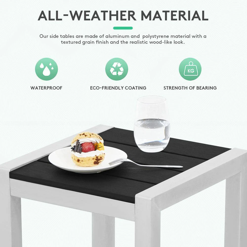 Square Black Aluminum 15.74 In. W X 15.74 In. D X 13.77 In. H Outdoor Side Table 3 Square Black Aluminum 15.74 In. W X 15.74 In. D X 13.77 In. H Outdoor Side Table - Image 3