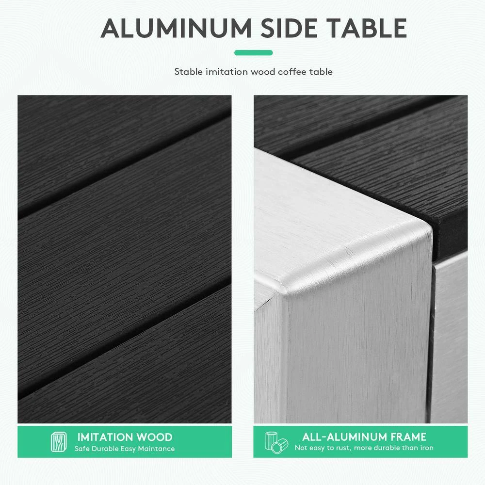 Square Black Aluminum 15.74 In. W X 15.74 In. D X 13.77 In. H Outdoor Side Table 2 Square Black Aluminum 15.74 In. W X 15.74 In. D X 13.77 In. H Outdoor Side Table - Image 2