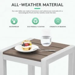 Square Brown Aluminum 15.74 In. W X 15.74 In. D X 13.77 In. H Outdoor Side Table -More Furniture Store jearey outdoor side tables xymlcj brown 4f 1000