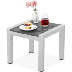 Square Grey Aluminum 15.74 In. W X 15.74 In. D X 13.77 In. H Outdoor Side Table -More Furniture Store jearey outdoor side tables xymlcj gray 31 1000