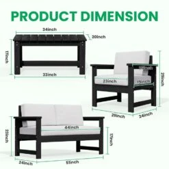 Black 4-Piece HDPE Plastic Patio Conversation Set With Beige Cushions 16 Black 4-Piece HDPE Plastic Patio Conversation Set With Beige Cushions -More Furniture Store jearey patio conversation sets 4cvst blbg 1d 1000