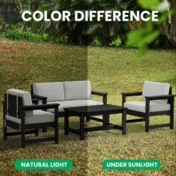 Black 4-Piece HDPE Plastic Patio Conversation Set With Beige Cushions 25 Black 4-Piece HDPE Plastic Patio Conversation Set With Beige Cushions -More Furniture Store jearey patio conversation sets 4cvst blbg 31 1000