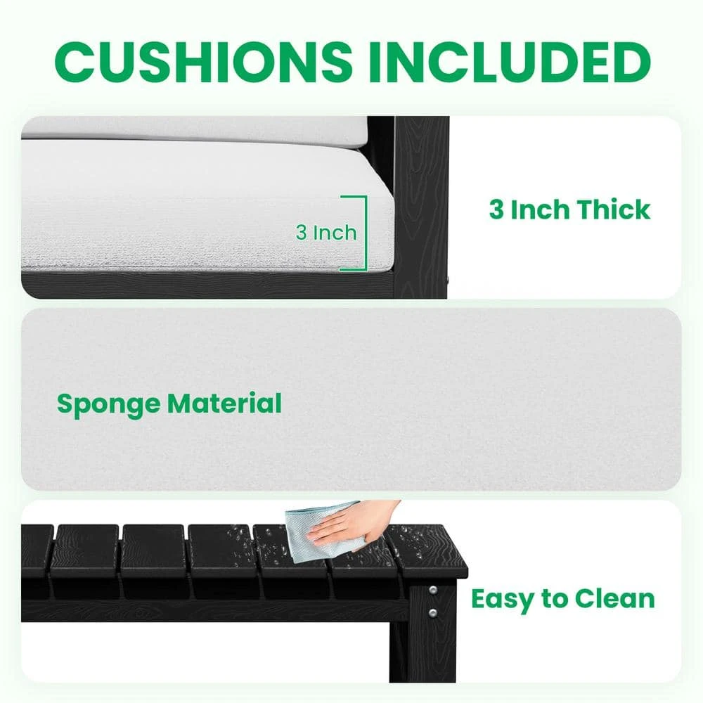 Black 4-Piece HDPE Plastic Patio Conversation Set With Beige Cushions 10 Black 4-Piece HDPE Plastic Patio Conversation Set With Beige Cushions - Image 10