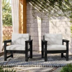Black 4-Piece HDPE Plastic Patio Conversation Set With Beige Cushions 20 Black 4-Piece HDPE Plastic Patio Conversation Set With Beige Cushions -More Furniture Store jearey patio conversation sets 4cvst blbg 4f 1000