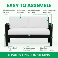 Black 4-Piece HDPE Plastic Patio Conversation Set With Beige Cushions 18 Black 4-Piece HDPE Plastic Patio Conversation Set With Beige Cushions -More Furniture Store jearey patio conversation sets 4cvst blbg 77 1000