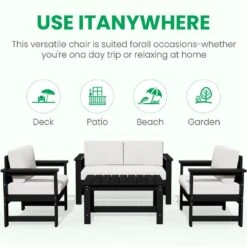 Black 4-Piece HDPE Plastic Patio Conversation Set With Beige Cushions 23 Black 4-Piece HDPE Plastic Patio Conversation Set With Beige Cushions -More Furniture Store jearey patio conversation sets 4cvst blbg fa 1000