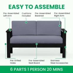 Black 4-Piece HDPE Plastic Patio Conversation Set With Grey Cushions -More Furniture Store jearey patio conversation sets 4cvst blgr 1d 1000