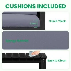 Black 4-Piece HDPE Plastic Patio Conversation Set With Grey Cushions -More Furniture Store jearey patio conversation sets 4cvst blgr 44 1000