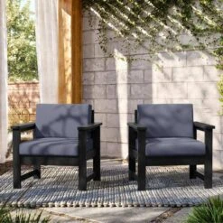 Black 4-Piece HDPE Plastic Patio Conversation Set With Grey Cushions -More Furniture Store jearey patio conversation sets 4cvst blgr c3 1000
