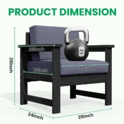 Black 4-Piece HDPE Plastic Patio Conversation Set With Grey Cushions -More Furniture Store jearey patio conversation sets 4cvst blgr d4 1000