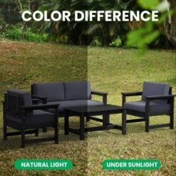 Black 4-Piece HDPE Plastic Patio Conversation Set With Grey Cushions -More Furniture Store jearey patio conversation sets 4cvst blgr fa 1000