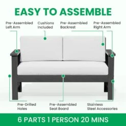 Grey 4-Piece HDPE Plastic Patio Conversation Set With Beige Cushions -More Furniture Store jearey patio conversation sets 4cvst grbg 1d 1000