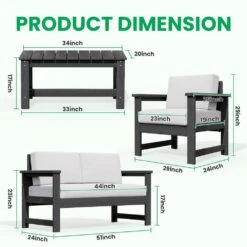 Grey 4-Piece HDPE Plastic Patio Conversation Set With Beige Cushions -More Furniture Store jearey patio conversation sets 4cvst grbg 40 1000