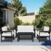 Grey 4-Piece HDPE Plastic Patio Conversation Set With Beige Cushions