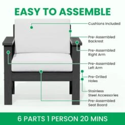 Grey 4-Piece HDPE Plastic Patio Conversation Set With Beige Cushions -More Furniture Store jearey patio conversation sets 4cvst grbg 66 1000