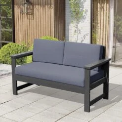 Grey 4-Piece HDPE Plastic Patio Conversation Set With Grey Cushions -More Furniture Store jearey patio conversation sets 4cvst grgr 4f 1000