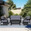 Grey 4-Piece HDPE Plastic Patio Conversation Set With Grey Cushions