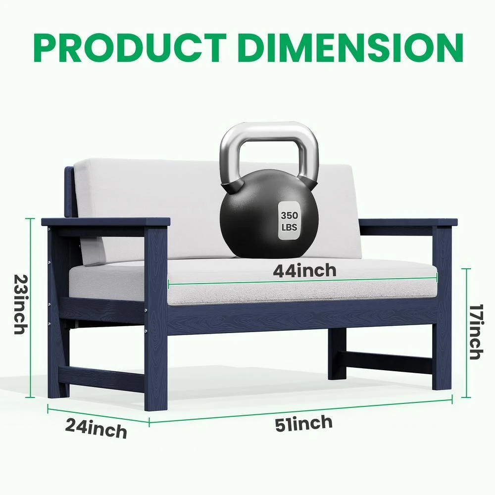 Navy 4-Piece HDPE Plastic Patio Conversation Set With Beige Cushions 13 Navy 4-Piece HDPE Plastic Patio Conversation Set With Beige Cushions - Image 13