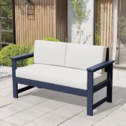 Navy 4-Piece HDPE Plastic Patio Conversation Set With Beige Cushions 19 Navy 4-Piece HDPE Plastic Patio Conversation Set With Beige Cushions -More Furniture Store jearey patio conversation sets 4cvst nvbg 4f 1000