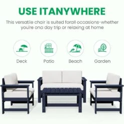 Navy 4-Piece HDPE Plastic Patio Conversation Set With Beige Cushions 23 Navy 4-Piece HDPE Plastic Patio Conversation Set With Beige Cushions -More Furniture Store jearey patio conversation sets 4cvst nvbg 76 1000