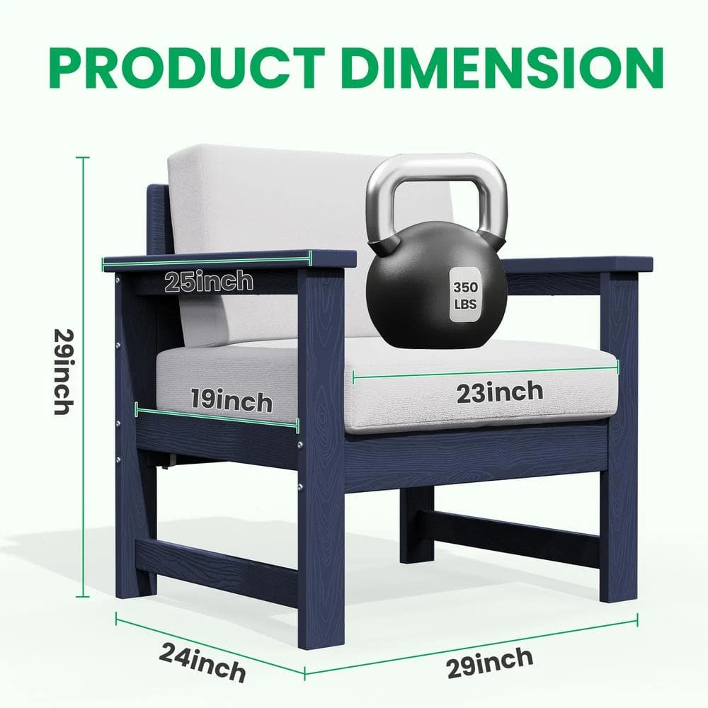 Navy 4-Piece HDPE Plastic Patio Conversation Set With Beige Cushions 2 Navy 4-Piece HDPE Plastic Patio Conversation Set With Beige Cushions - Image 2